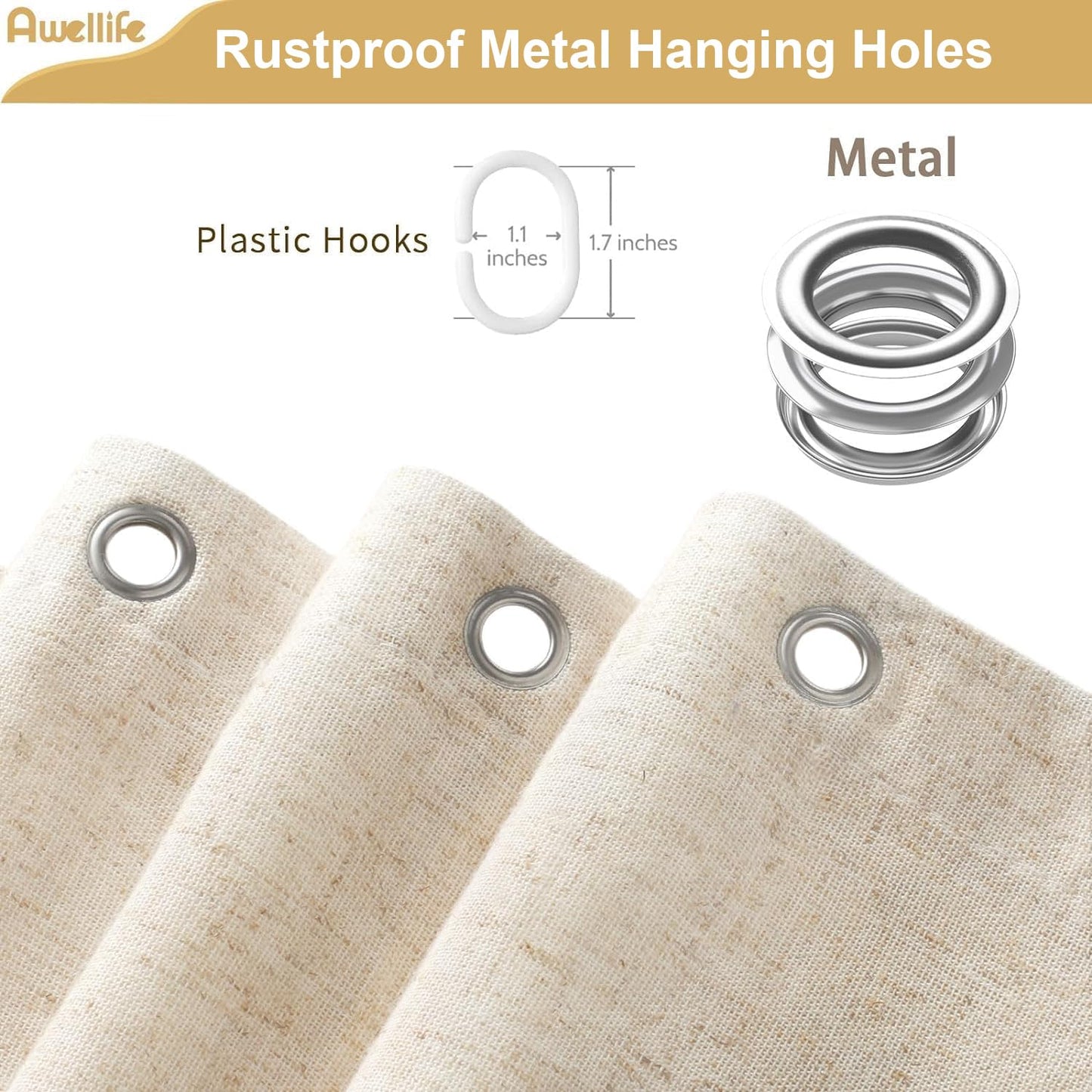 Awellife Extra Long Shower Curtain 84 Inch Length Beige Linen Blend Fabric Shower Curtain for Bathroom, Extra Long 72" W x 84" L