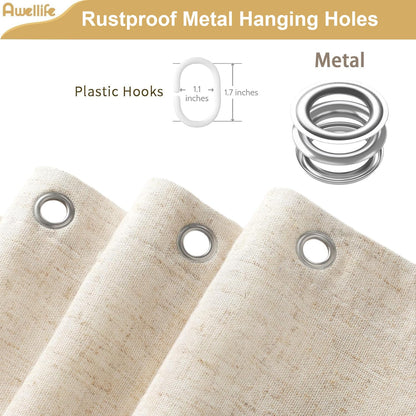 Awellife Extra Long Shower Curtain 84 Inch Length Beige Linen Blend Fabric Shower Curtain for Bathroom, Extra Long 72" W x 84" L