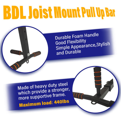 BDL Joist Mount Pull Up Bar, Heavy Duty Chin Up Bar Ceiling Mount for Home Gym Strength Training Equipment, Multifunctional Chin Up Bar Joist Mount, 4 Levels of Height Adjustment