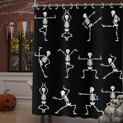 GCIREC Halloween Shower Curtain, Cartoon Funny Skull Skeleton Dancing Bathroom Curtain Halloween Party Retro Bath Curtain Waterproof Fabric Machine Washable with 12 Hooks, 72"X72"
