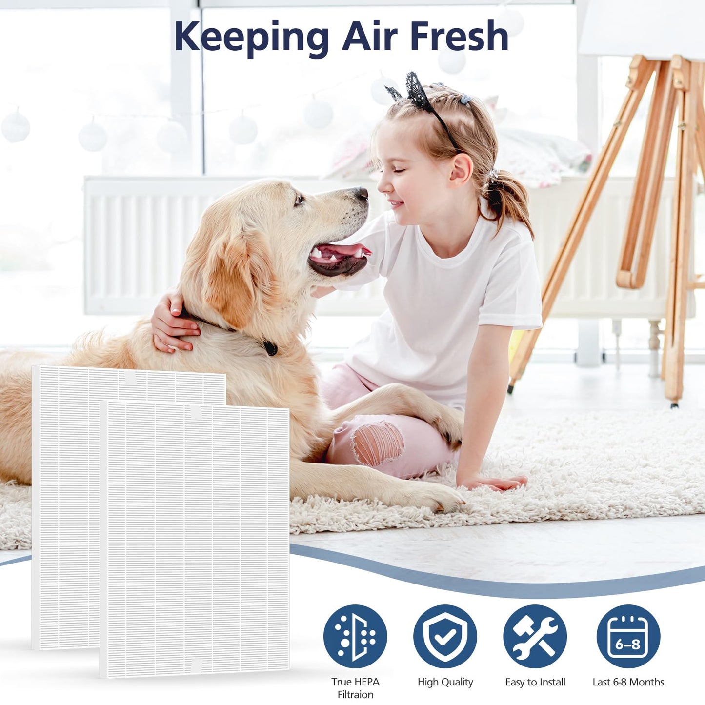 116130 Replacement Filter H Compatible with Winix 5500-2/ AM80 Air Purifi-ers, H13 Grade True HEPA Filter for Dust Pollen Hair Pet Dander Smoke, 3 Pack (White)