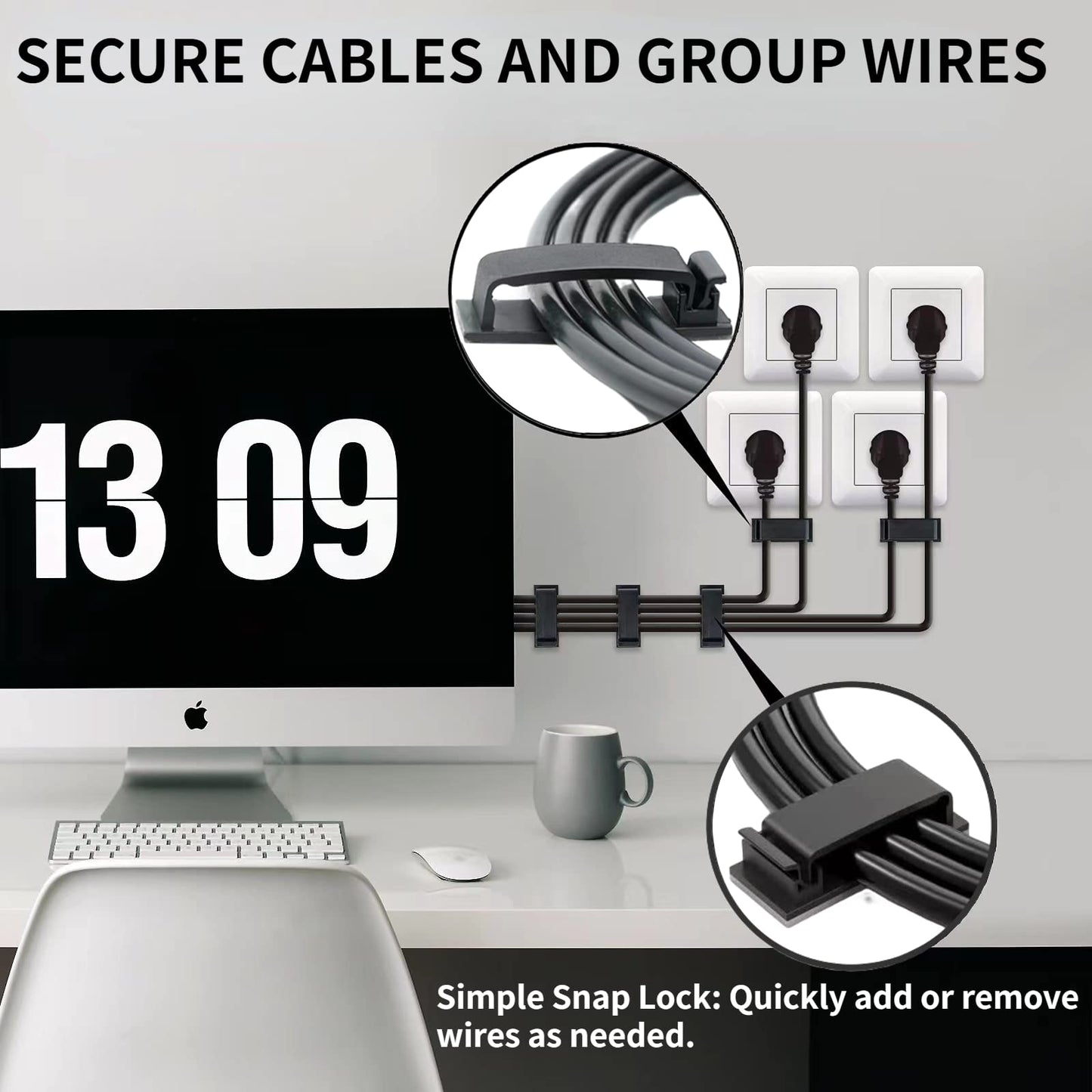 Helboar Cable Clips 50PCS, Self Adhesive Cable Management Clips, Cord Organizer Wire Clips Cord Holder for Appliances PC Wall Ethernet Cable Under Desk Nightstand Home Office Car