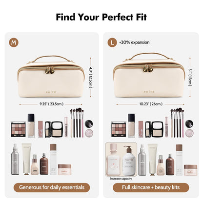 Prite Large Capacity Makeup Bag Portable Travel Cosmetic Bag Waterproof Toiletry Case with Clear Divider and Handle (Beige)