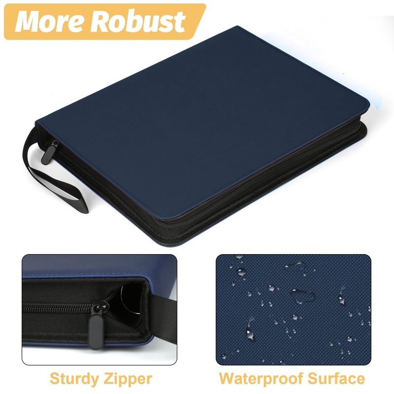 GERMUN 3 Ring 9 Pocket Zipper Card Binder, 720 Double Sided Standard PU Trading Card Album Folder for TCG & Sports Cards, Not Fit Top Loaders (Dimond Blue)
