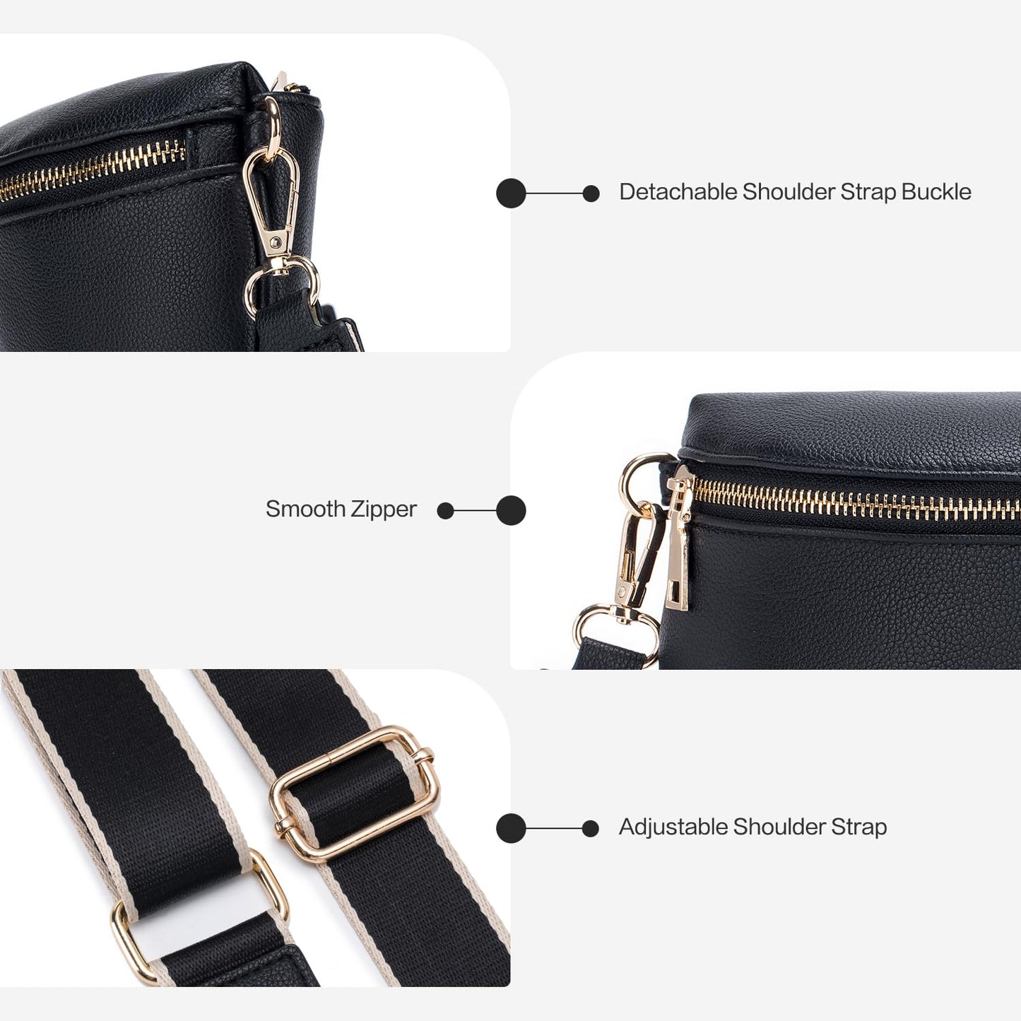 Roulens Crossbody Bag for Women Fashion Waist Packs Soft Vegan PU Leather Belt Bag Large Capacity Shoulder Bag with Adjustable and Removable Wide Strap