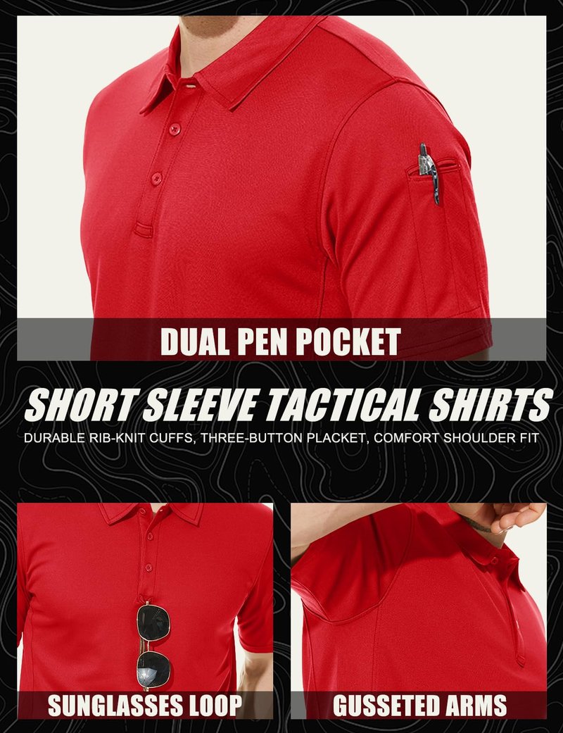 MAGCOMSEN Red Polo Shirts for Men Golf Polos Fishing Shirts Casual Shirts Quick Dry Summer Shirt Tomato Red M