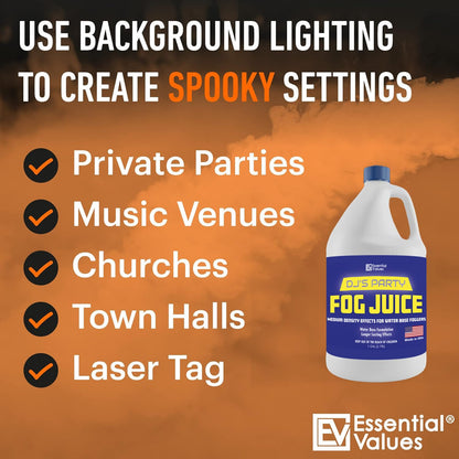Essential Values Fog Machine Fluid 3.78 litres - Fog Juice Long-Lasting Medium Density Fog for Water Based Foggers, Perfect for 400 Watt to 1500 Fog Machines - Outdoor or Indoor
