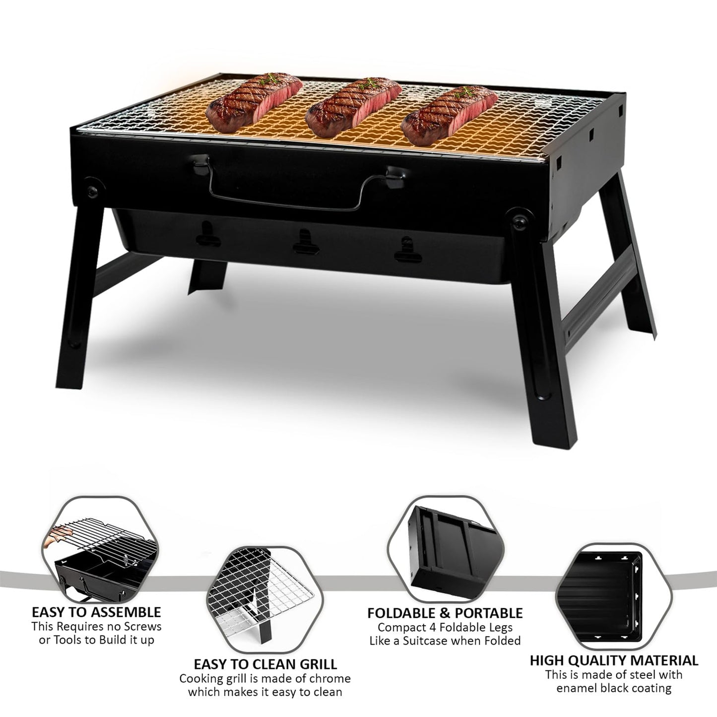 BBQ Barbecue Grill Portable Folding Charcoal for Camping Garden Outdoor Cooking Fun by Crystals®