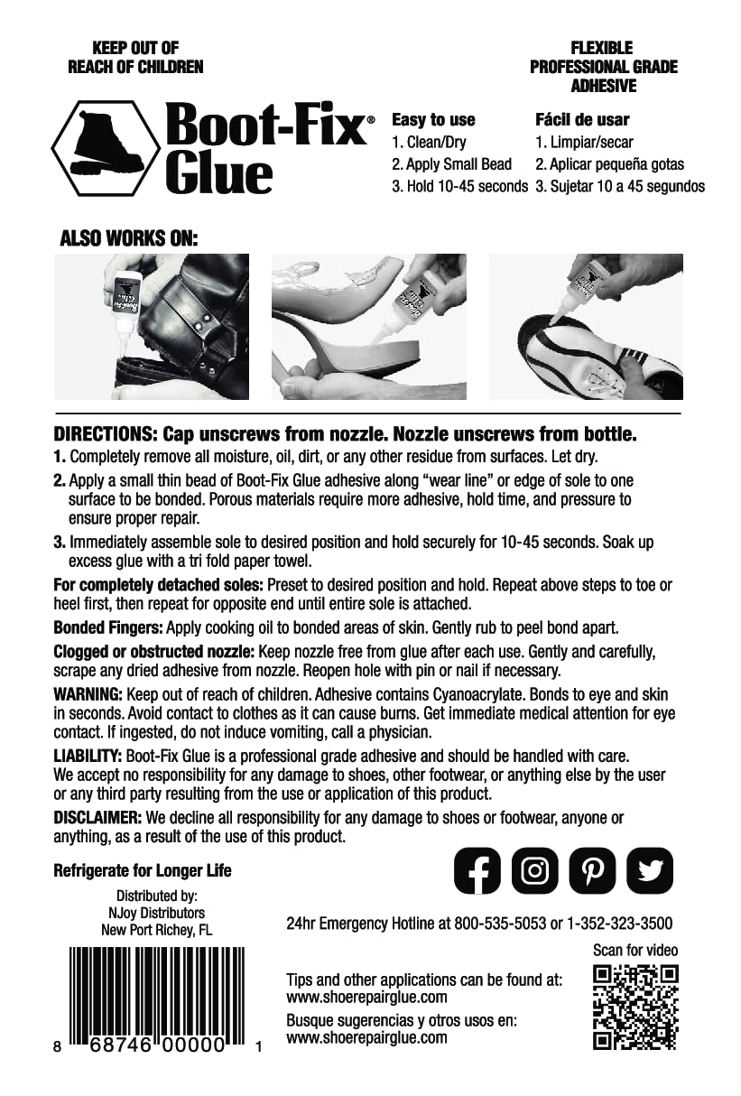 Boot-Fix Glue – Professional Grade Shoe Repair for Boots & Shoes – Instant Bond, Clear Drying, & Durable – For Leather, Rubber, & All Footwear (20 Grams)