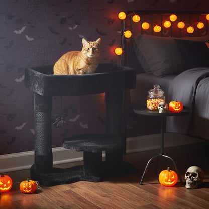 BEWISHOME Cat Tree Tower for Indoor Gothic Cat Trees with Coffin Bed, Halloween Cat House with Scratching Posts, Cat Shelves with Spider Toy, Spooky Coffin Black with Red, Small MMJ91R