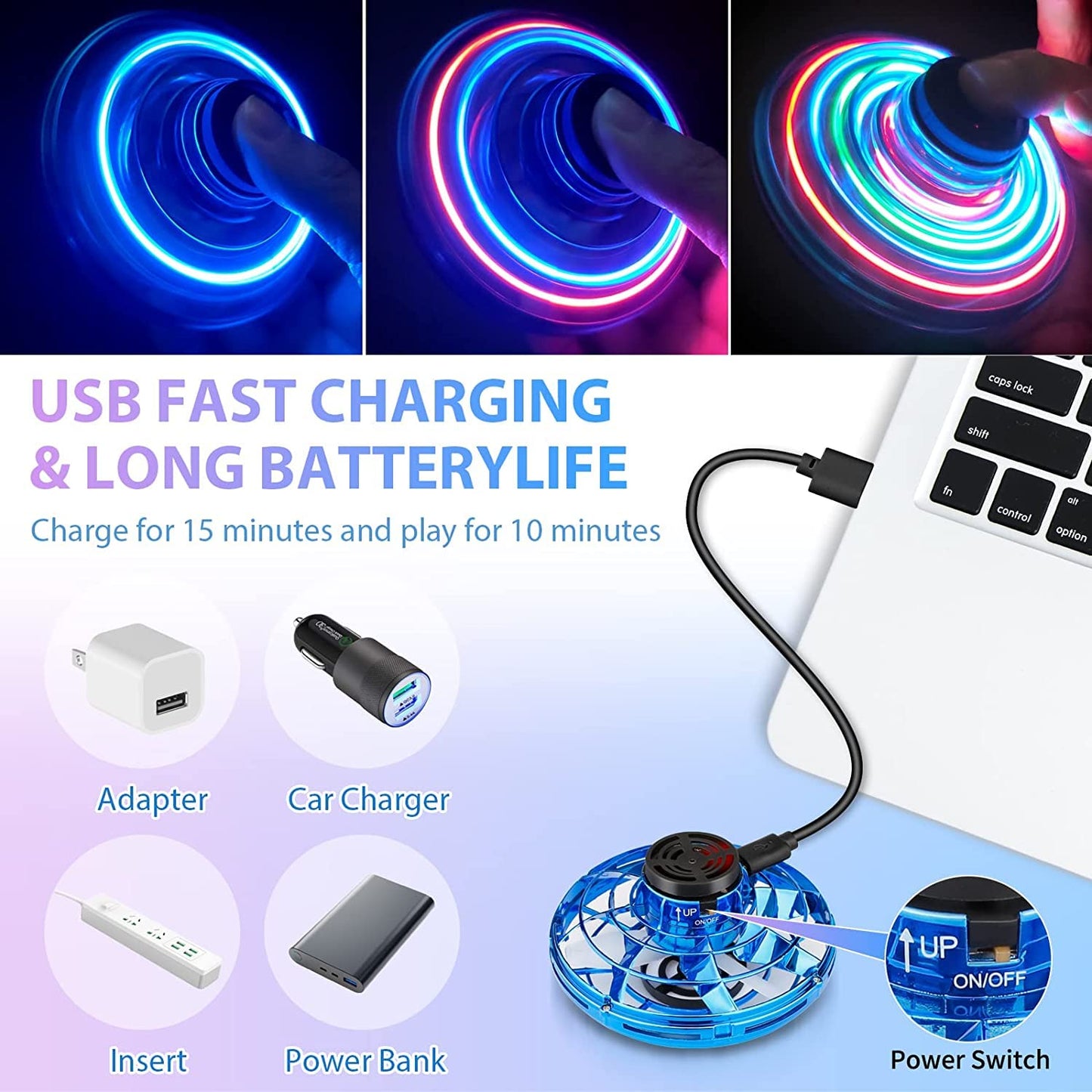 Flying Spinner Mini UFO Drone, Ifly Fly Fidget Spinner, iFly Hand Controlled Boomerang Drone Cool Stuff Toys Gifts for 8 9 10+ Year Old Boys Girls Teens Indoor Outdoor (Blue)