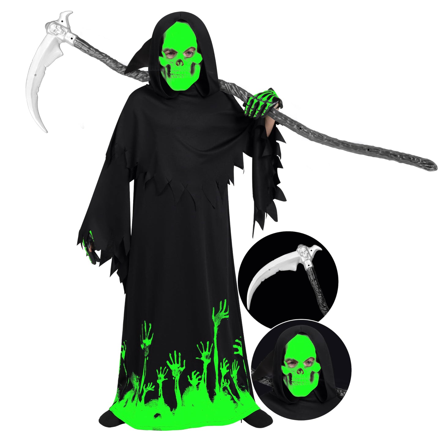 Spooktacular Creations Glow in the Dark Grim Reaper Costume for Boys, Halloween Costumes for Kids, Boys-S(5-7yr)