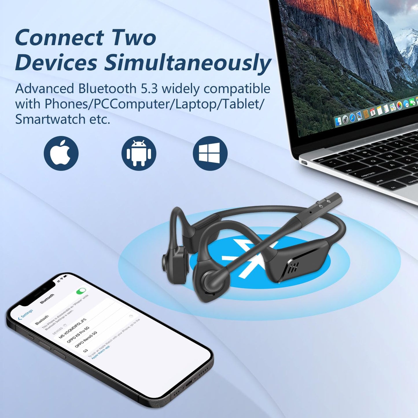 BANIGIPA Bluetooth Headset with Microphone, Open Ear Headphones with Mic, Noise Cancelling Bluetooth Headphones for Phone Computer, Wireless Headset Multipoint Connection & Mute Button for Working-16H