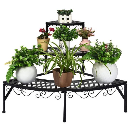 S AFSTAR 3-Tier Plant Stand, Corner Ladder Flower Pots Holders for Indoor Outdoor Use, Quarter Round Plant Display Rack
