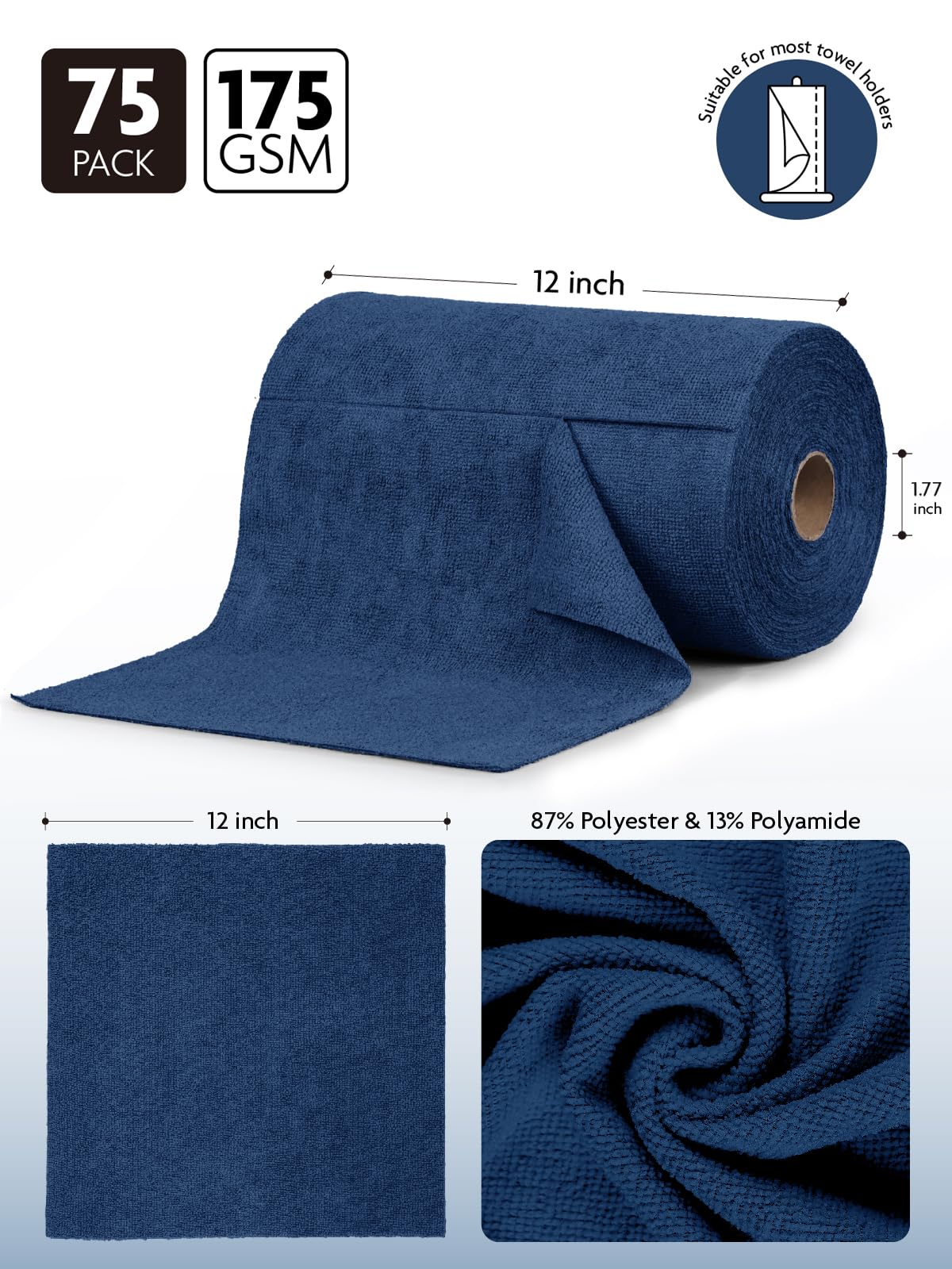 Fantasticlean Microfiber Cleaning Cloth Roll -150 Pack, Tear Away Microfiber Towels, 12" x 12", Reusable, Washable, Ultra Absorbent Dishcloth for Home Supplies, Car, Pet, Kitchen (2 Rolls of Grey)