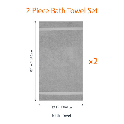 Amazon Basics 2 Bath towel for bathroom, Fade Resistant 100% Cotton Bath Towels, soft absorbent, 2-Pack (70x140 cm), Grey
