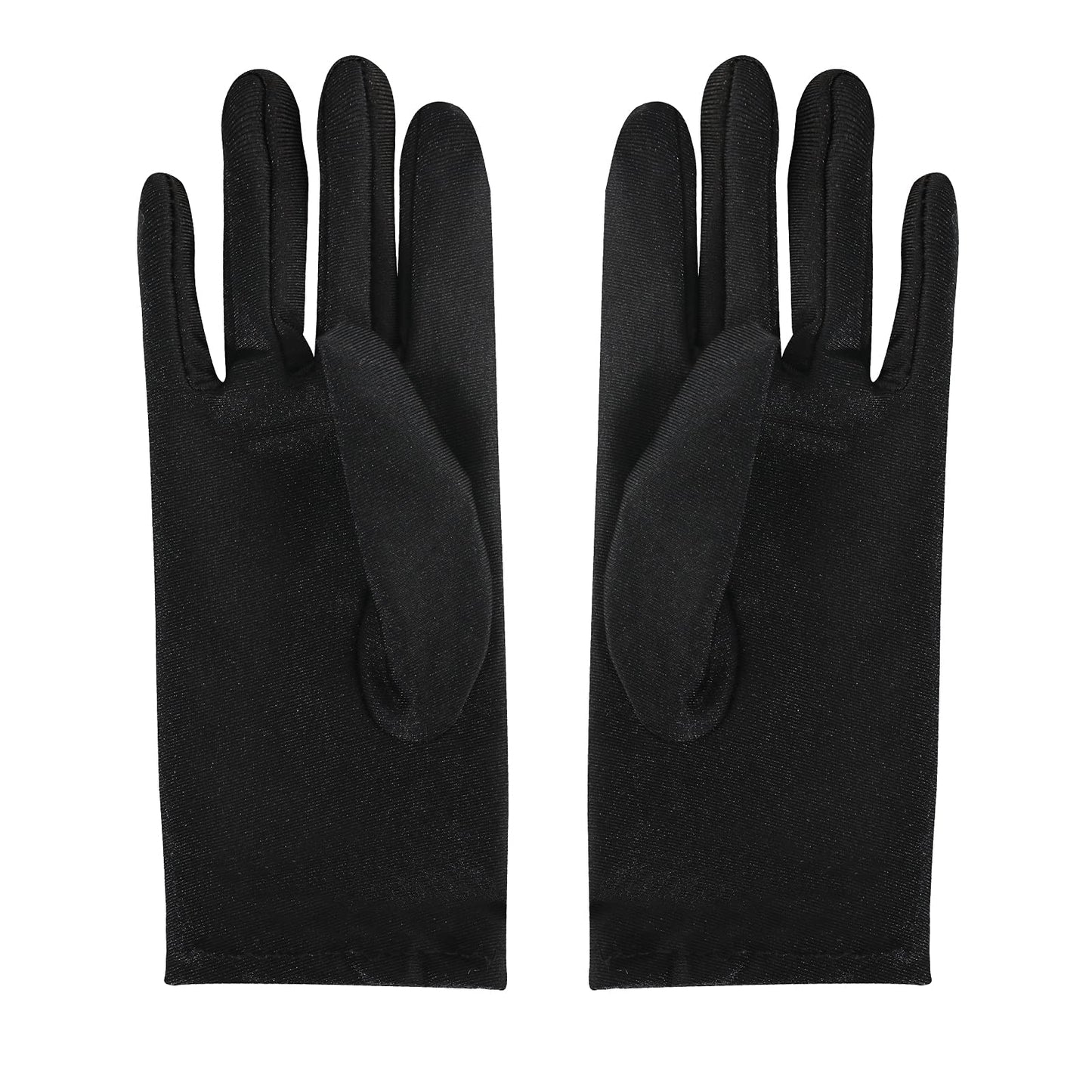 Women Formal Bridal Short Satin Banquet Party Wedding Black Opera Gloves Wrist Length for Wedding Evening Party (Black)