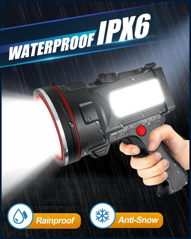 Victoper Spotlight for Camping, 1500 Lumens Bright Handheld Spot Light, 12000 mAh Rechargeable LED Flashlight, 3+3 Modes 4 Colors Waterproof Spotlight Hunting Caving Camping Essentials Gear
