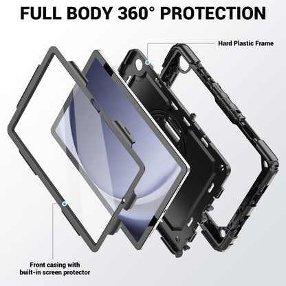 SEYMAC Case for Samsung Galaxy Tab A9 Plus 11 inch 2023, Shockproof Protective Galaxy A9 Plus Tablet Case With Screen Protector/Hand Strap/Rotating Stand,SM-X210/SM-X216/SM-X218 Case, Black