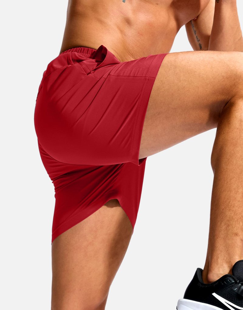 Soothfeel Men's Athletic Workout Shorts with Zipper Pocket 5"/7" Running Gym Shorts for Men Lightweight Quick Dry Tennis (Red, 5, L)