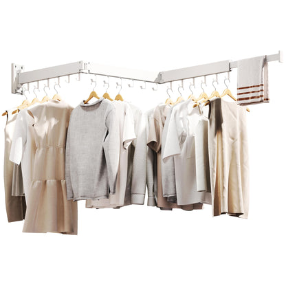 BOQORAD Clothes Drying Rack Wall Mounted,Drying Rack Clothing,Laundry Drying Rack Wall Mount,Collapsible Drying Racks for Laundry,Retractable,Foldable,Clothes Dryer Rack(White-J Type Hooks)