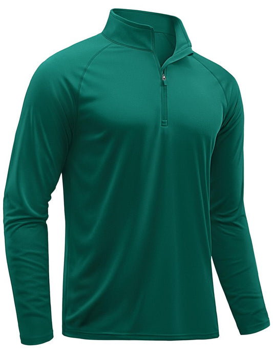 TACVASEN Polyester Shirts Men Outdoor Long Sleeve Athletic Running Performance Quarter Zip Pullover Dry Fit Shirts Men Emerald Green XXL