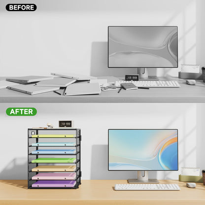 Biciyarn 8 Tier Paper Organizer with Handle, Metal Mesh Desk File Organizer, Large Capacity Desk Organizers Paper Letter Tray Desktop Document Sorter for Office, Home or School - Black