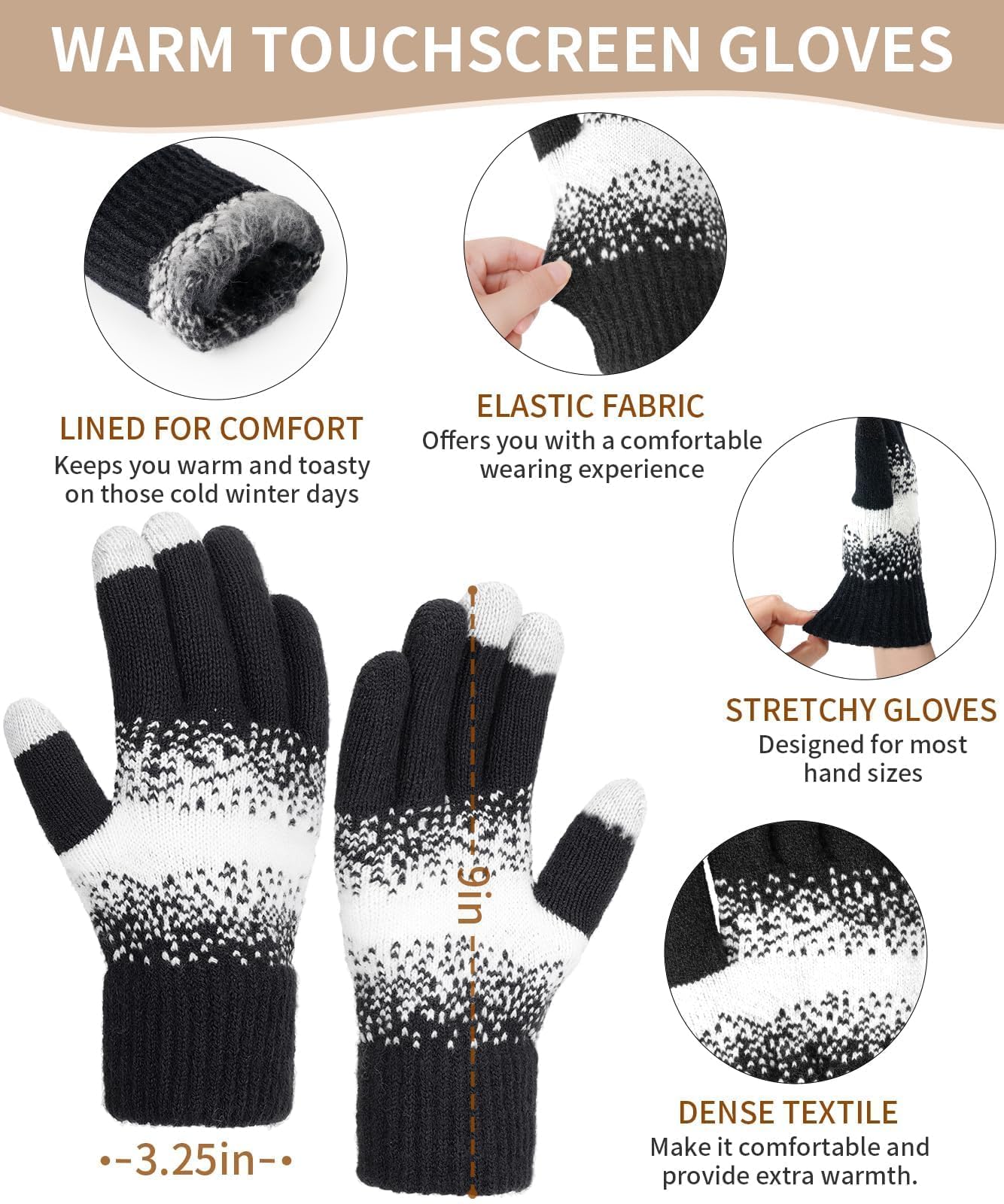 Winter Beanie Hat Scarf Gloves Set for Women, 3 PCS Warm Beanie with Pom Pom Long Knit Neck Scarf Touchscreen Gloves Fleece Lined Hat Winter Gifts for Cold Weather Birthday Christmas Gifts for Adult