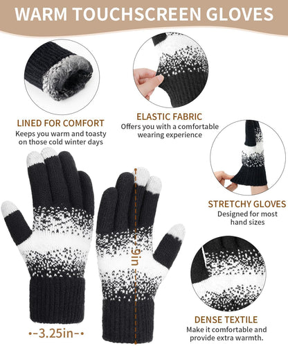 Winter Beanie Hat Scarf Gloves Set for Women, 3 PCS Warm Beanie with Pom Pom Long Knit Neck Scarf Touchscreen Gloves Fleece Lined Hat Winter Gifts for Cold Weather Birthday Christmas Gifts for Adult
