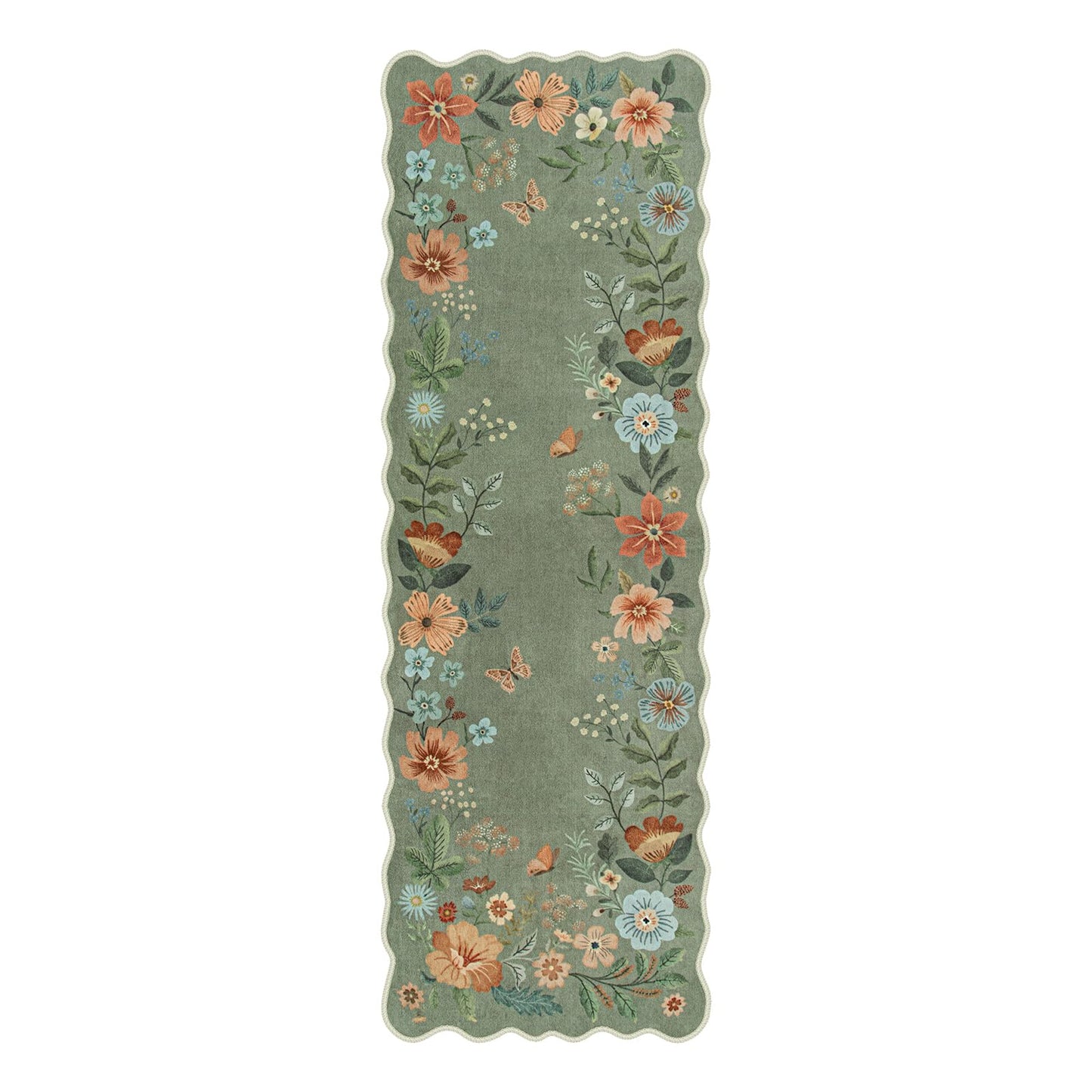 Lahome Floral Runners for Hallways, 2X6 Kitchen Runner Rug Ultra-Thin Soft, Non-Slip Hallway Rug Stain Resistant Boho Low-Pile Carpet for ‎Laundry Bathroom Bedroom Flore (2x6ft,Green)