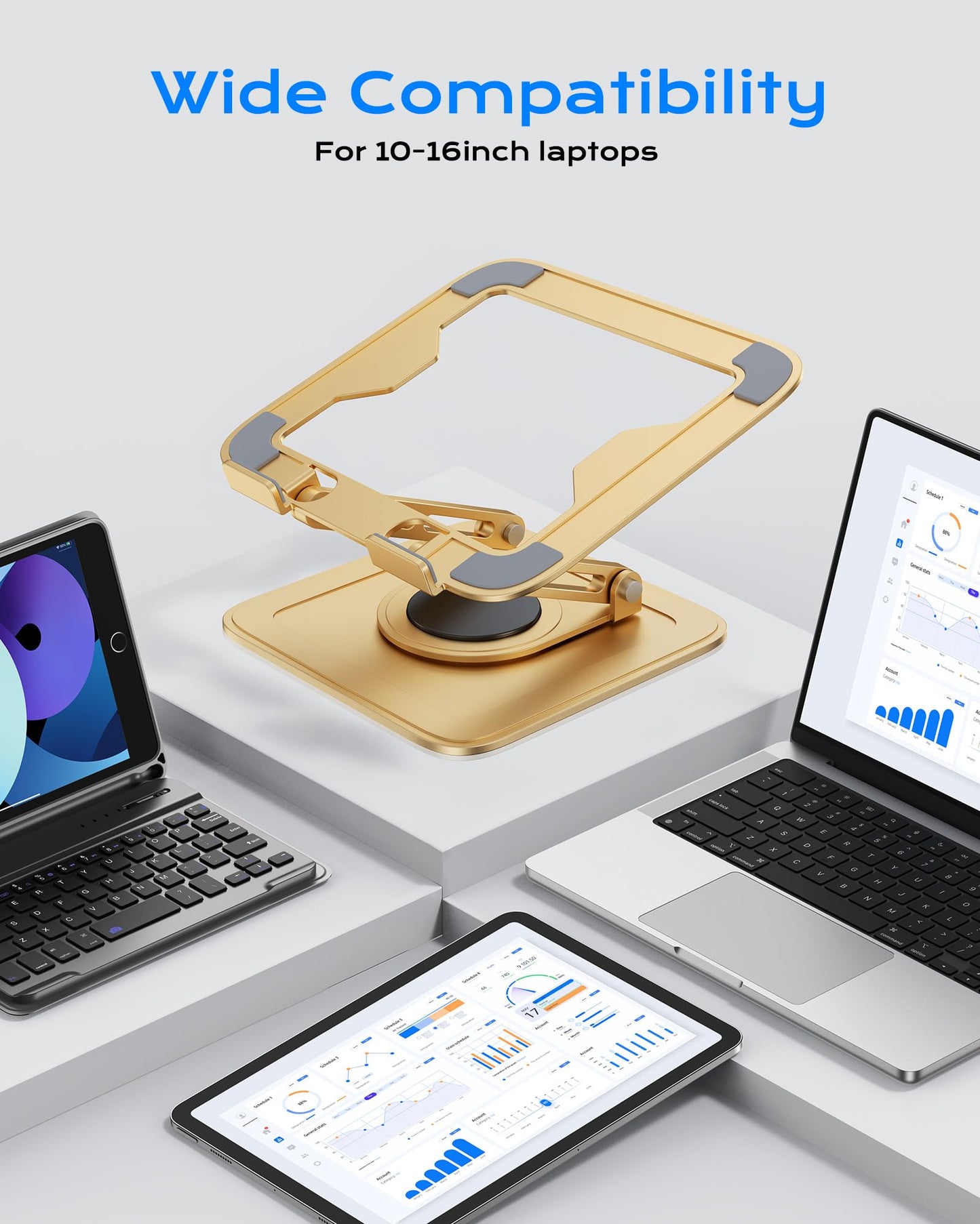 Adjustable Laptop Stand, Computer Stand with 360 Rotating Base, Ergonomic Laptop Riser Mount for Desk Foldable Protable Computer Desk Fits with MacBook Pro Air (10-16") - Black