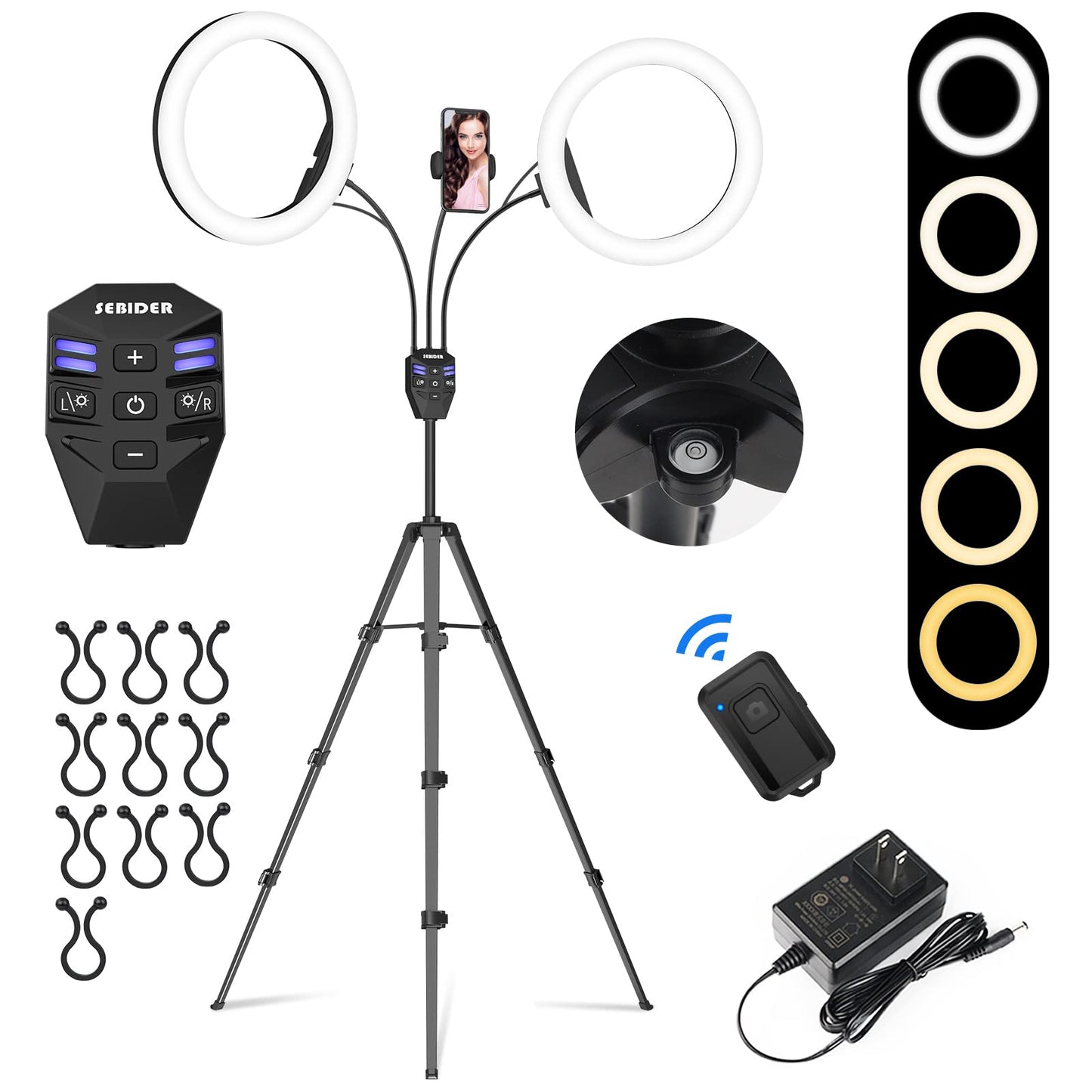 SEBIDER 10" LED Ring Light with Tripod Stand & Phone Holder,Dual LED Ring Lights Dimmable with 5 Light Modes(2700-6500K) &12 Brightness for Makeup/Photography/TikTok/YouTube/Selfie Live Streaming