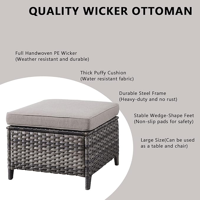 Rilyson Wicker Patio Furniture Set - 5 Piece Rattan Outdoor Sectional Conversation Sets with 2 Rocking Swivel Chairs,2 Ottomans and 1 Sofa for Porch Deck Garden(Mixed Grey/Grey)
