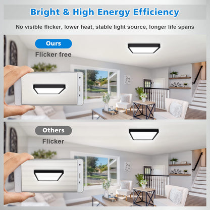 Defurhome LED Ceiling Light,24W 2200LM,150W Equivalent,5000K Daylight White,Waterproof IP54,Flush Square Modern Ceiling Light for Bathroom,Bedroom,Kitchen,Porch,Living Room,30cm(Black)