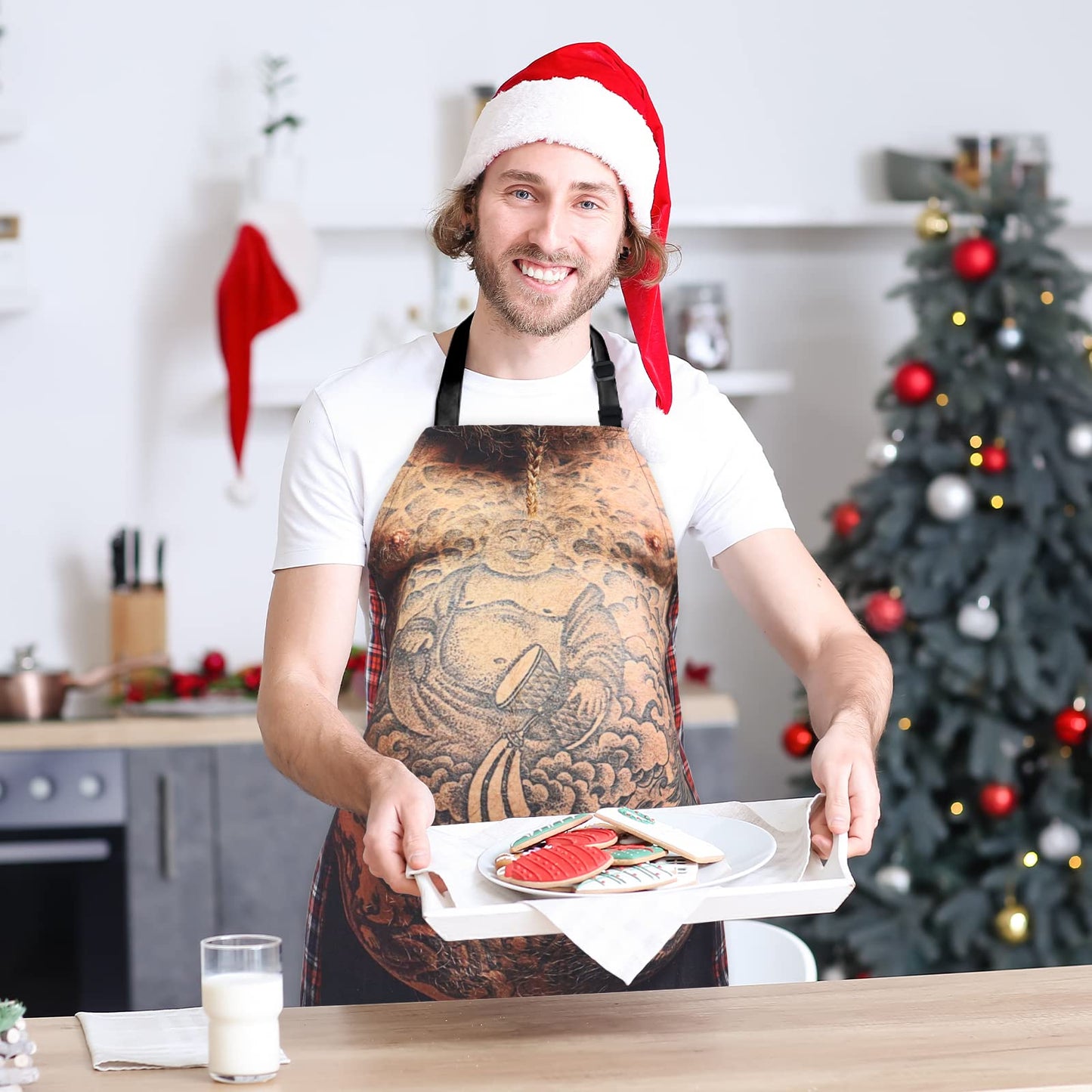 A AIFAMY Funny Men Cooking Grilling Aprons Belly BBQ Funny Gag Gifts for Christmas, White Elephant Gift Exchange