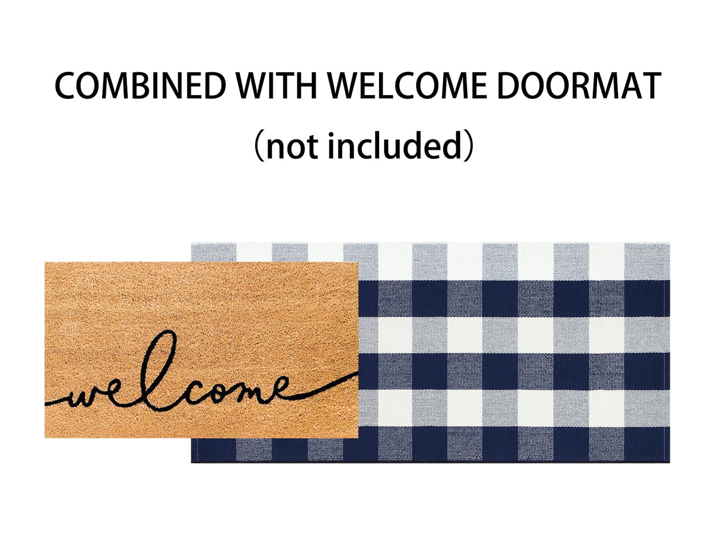 Front Porch Rug 2'X4.3' Blue and White Checkered Outdoor Rug Cotton Woven Washable Halloween Layering Door Mat for Welcome Mat Entryway Bedroom Living Room