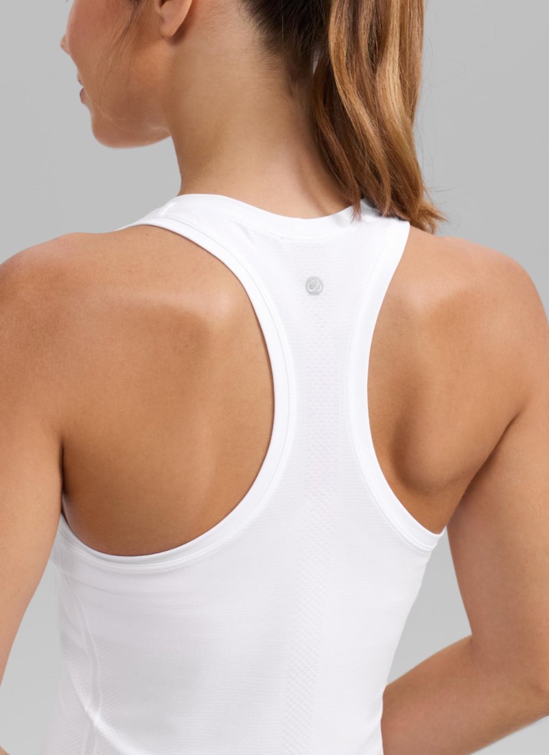 CRZ YOGA Seamless Workout Tank Tops for Women - Athletic Running Gym Sleeveless Shirts Crewneck Racerback Breathable White Medium