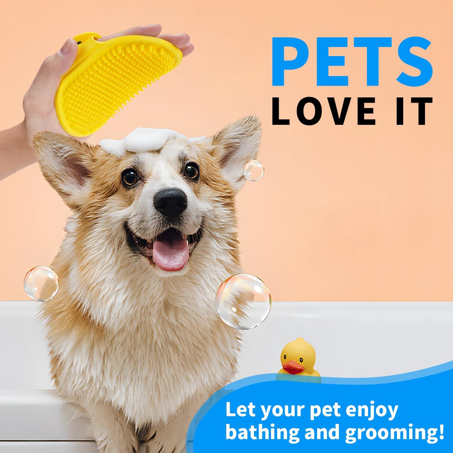 DSOE Dog Grooming Brush，Pet Shampoo Massage Bath Brush Comb with Adjustable Loop Handle for Grooming Short and Long Hair Cats and Dogs, 2pcs(Tapered brush head, Blue+Green)