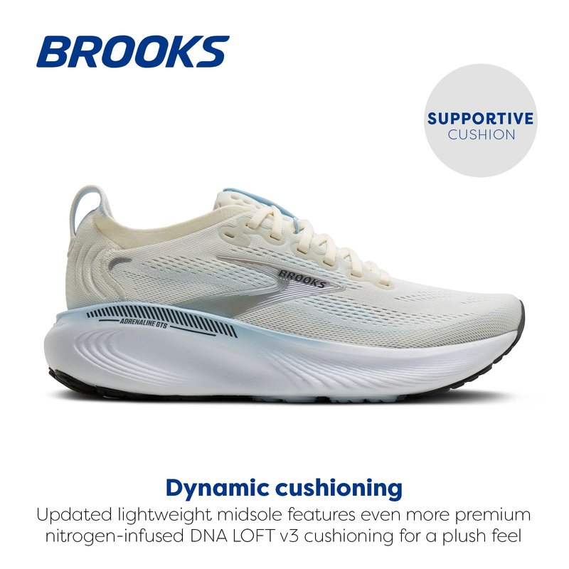 Brooks Women’s Adrenaline GTS 25 Supportive Running & Walking Shoe - Star White/Nantucket/Chrome - 11 Medium