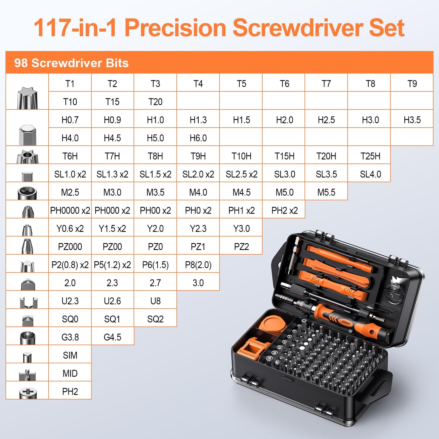 JOREST 117 in 1 Precision Screwdriver Set, Tool Gifts for Men, Mini Repair Tool Kit with Torx Triwing Bits, Repair for Computer, MacBook, Laptop, PC, RC, PS5, iPhone, Electronics, Xbox, Glasses