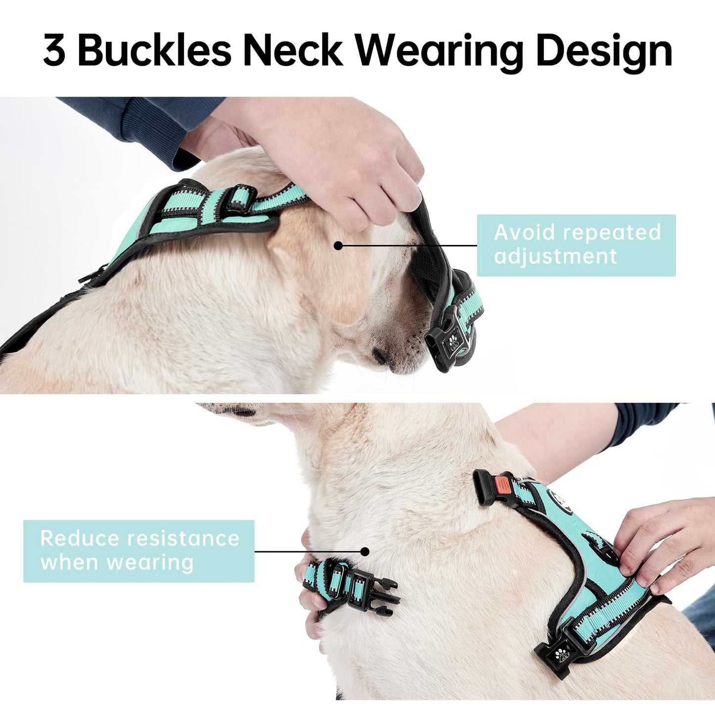 IVY&LANE No Pull Dog Harness with Leash Set, Reflective No Choke Pet Vest,Adjustable Oxford Dog Vest Harness with Easy Control Handle for Medium Dogs (Turquoise,M)