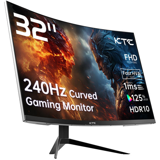 KTC 32 inch 240Hz Curved Gaming Monitor, 1500R 1080P Curved Monitor 1ms, Adaptive Sync, HDR10, 125% sRGB, HDMI 2.0 x2 & DP1.4 x1, VESA, Tilt Adjustable,Xbox PS5 Switch, Black, H32S17F