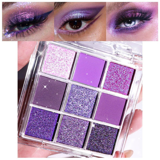 evpct 9 Colors Purple Glitter Eyeshadow Palette, Lavender Violet Purple Pink Glitter Metallic Shimmer Sparkly Eye Shadow Palette Makeup for Older Women Blue Eyes, Highly Pigmented Waterproof eyeshadow