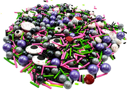 Halloween Sprinkles Pearl Sugar Eyeball Candy 120g/ 4.2oz Baking Edible Cake Decorations Cupcake Toppers Cookie Decorating Ice Cream Toppings Celebrations Shaker Jar Wedding Shower Party Chirstmas Supplies (Eyeball purple pink green candy)