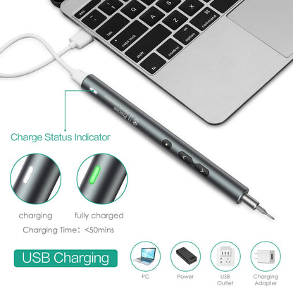 Mini Electric Screwdriver, ORIA Cordless Precision Screwdriver Set, 28 in 1 Rechargeable Portable Repair Tools Kit with 24 Bits, 3 LED Lights, Magnetizer for Phones, Watches, Toys, Computers, etc.