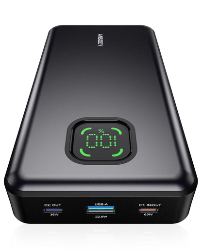 65W Power Bank, 25000mAh Travel Essential USB C Laptop Portable Charger, 100W Total Fast Charging Battery Pack for MacBook Dell XPS iPad Tablet Steam Deck iPhone 17-12 Series Samsung Switch and More