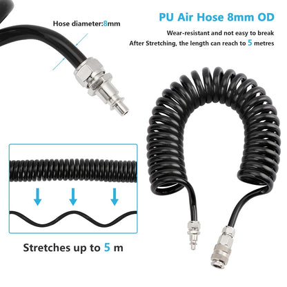 Fippy Truck Air Duster Gun with 5 Metre Recoil Air Hose, Air Seat Blow Dust Gun Heavy Duty Air Gun Cleaning Kit for Truck Semi Trailers