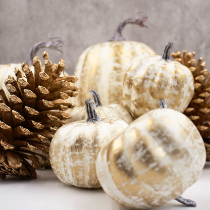 12 PCS Gold Brushed Pumpkins, Thanksgiving Table Centerpiece Decorations, Outdoor Faux Fake Foam Pumpkins for Fall Harvest, Halloween, Thanksgiving, Wedding, Table, Home Decor (Gold Brushed)