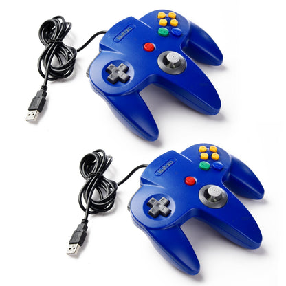 2 Pack kiwitatá N64 USB Controller for Retro Games, Classic N64 Wired Bit Gaming Pad Joystick Controller for Windows XP/7/8/10 & Mac & RetroPie Emulator Blue