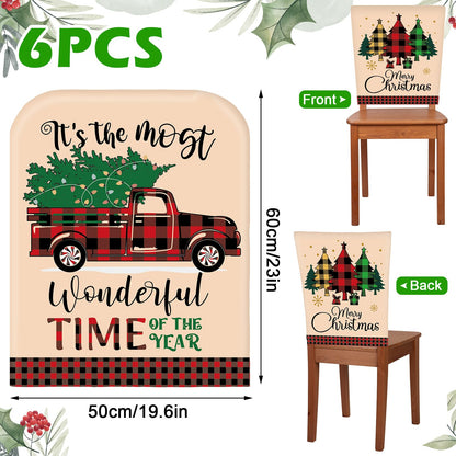 Ganeen 6 Pcs Christmas Chair Cover Buffalo Plaid Dining Chair Santa Claus Hat Shoes Felt Slipcovers Merry Christmas Back Covers for Banquet Kitchen Holiday Party Decoration(Vibrant Style)
